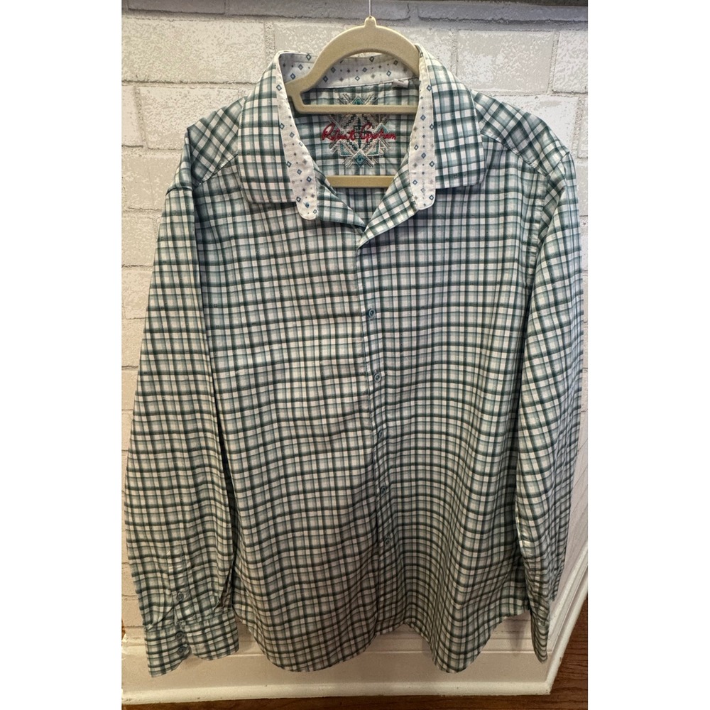 Robert Graham Mens XL Classic Fit Green Plaid Long Sleeve Button Down‎ Shirt
